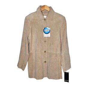 BERNARDO Suede Leather Jacket Women's Medium Tan Washable Lined Button Closure